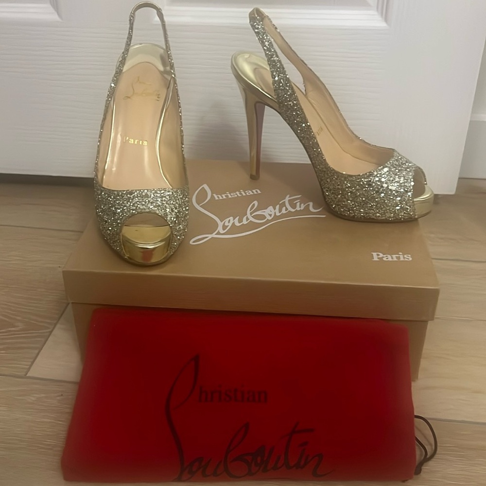 Christian Louboitin Prive 120 Glitter Specchio peep toe pumps Size 36